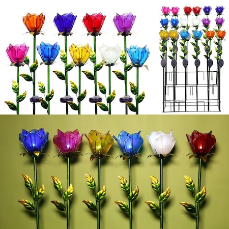 Alpine Alpine Assorted Glass 33 in. H Tulip Petals Outdoor Garden Stake KUR144A